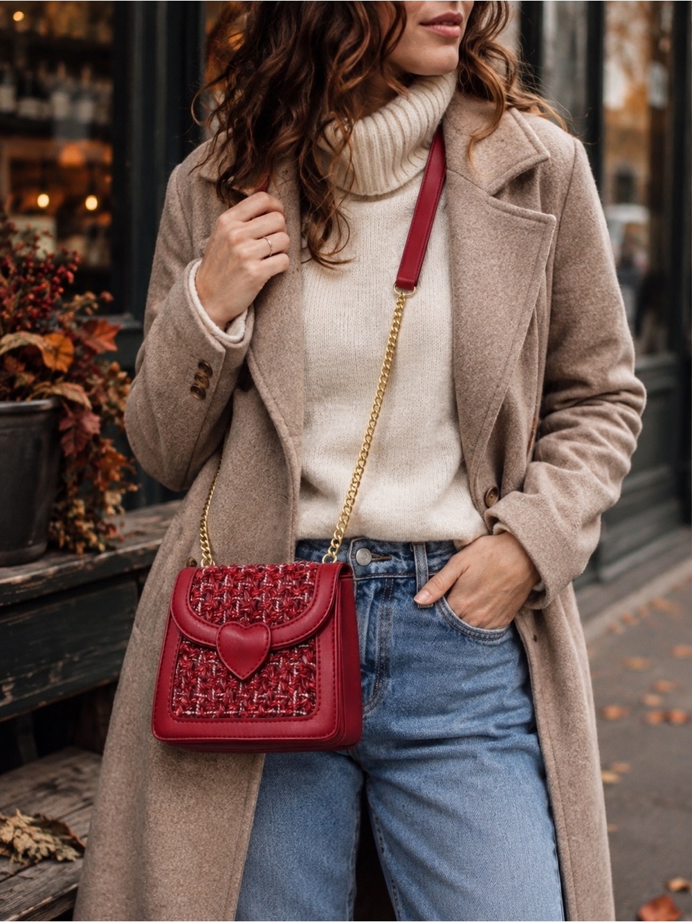 MINI RED HEART VALENTINE CROSSBODY BAG GOLD CHAIN NWT